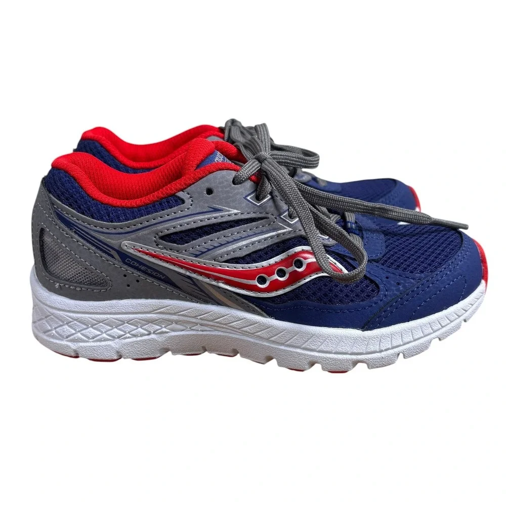 Saucony Cohesion Kids Blue Grey Red Athletic Running Shoes SK265553 Size 13M